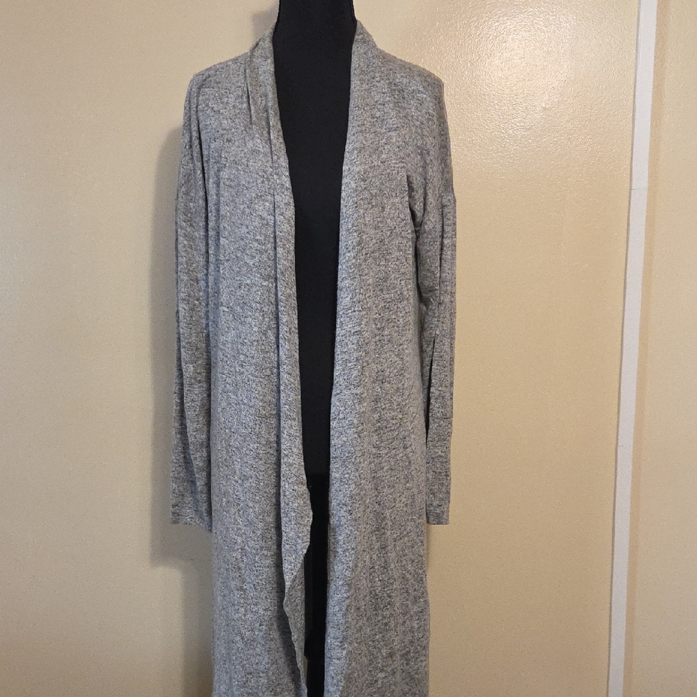 WHBM Soft Heather Grey Long Warm Duster Cardigan Sweater Cottage Layering Small